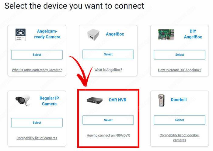 Angelcam device selection Angelcam - Select DVR