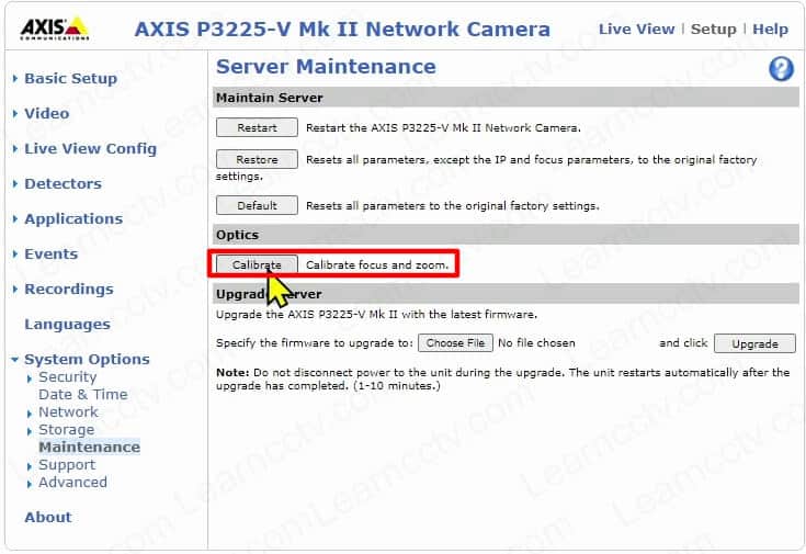 Axis camera calibration button Axis camera calibration button