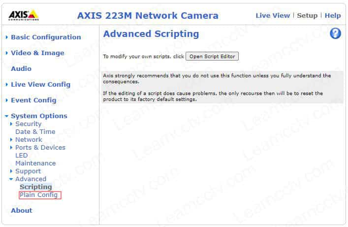 Axis camera menu Axis camera menu