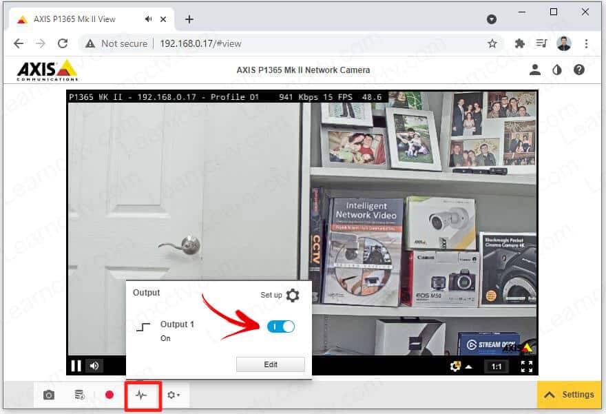 Axis P1365 MK II IO Output 1 Live View Control ON Axis P1365 MK II IO Output 1 Live View Control ON