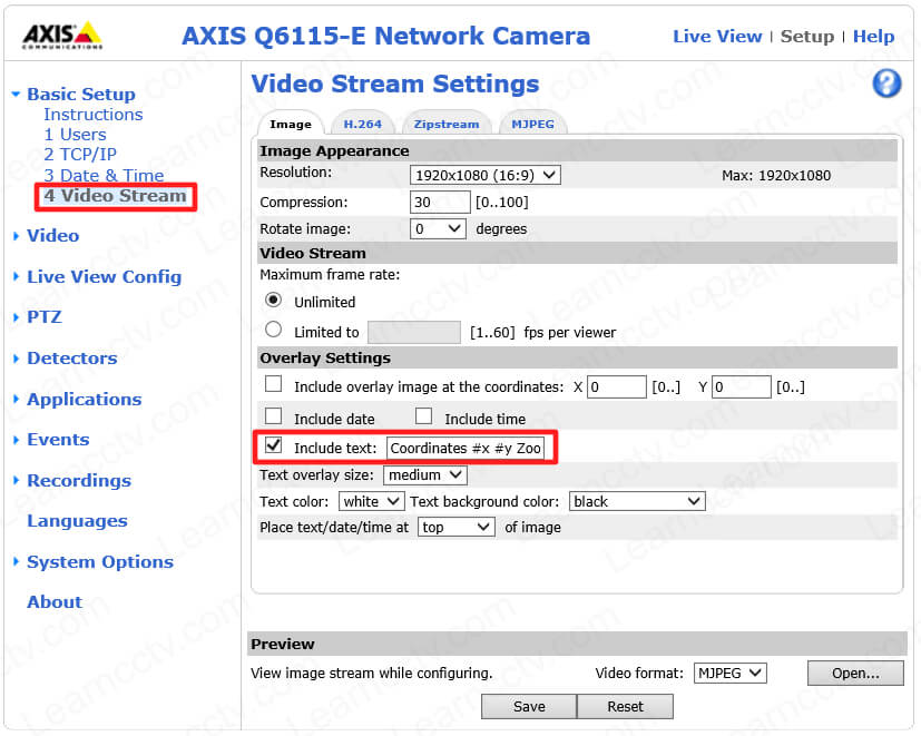 Axis PTZ Overlay Settings for Coordinates Axis PTZ Overlay Settings for Coordinates
