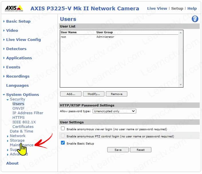 Camera maintenance link Camera maintenance link