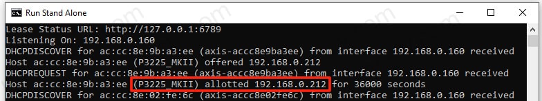DHCP Server Gives camera IP-correctly DHCP Server Gives camera IP-correctly