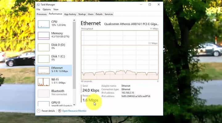 Bandwidth in the windows task manager Bandwidth in the windows task manager