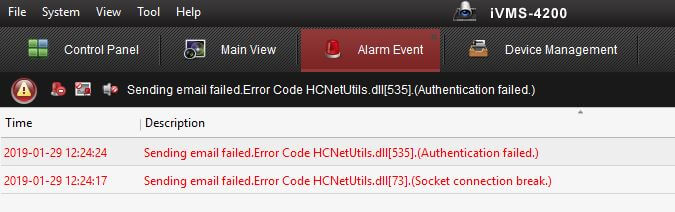 iVMS 4200 Sending email failure iVMS 4200 Sending email failure