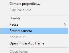 Blue Iris Restart camera Menu Blue Iris Restart camera Menu