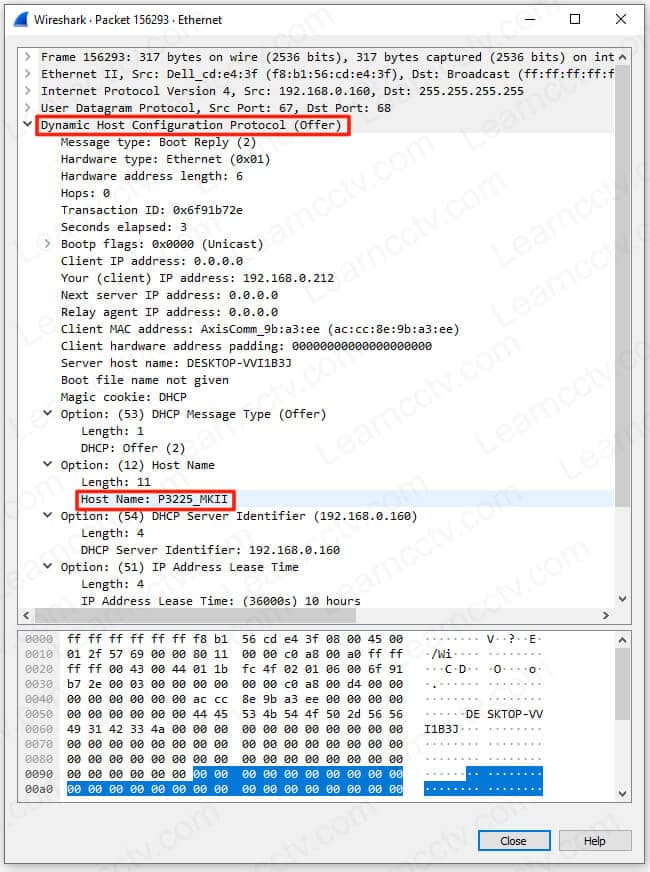 Wireshark Trace P3225 MKII DHCP Offer Wireshark Trace P3225 MKII DHCP Offer