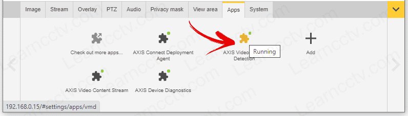 Axis App Menu Video Motion Detection Running Axis App Menu Video Motion Detection Running