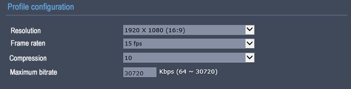 Bitrate-configuration-IP-camera-1080-15FPS Frame rate 15 FPS resolution 1080