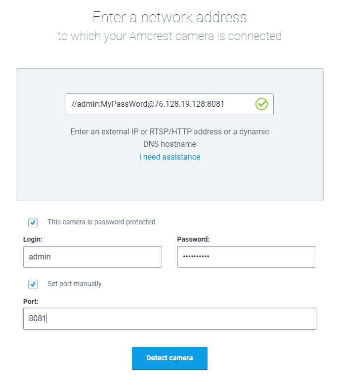 camera address and port camera address and port