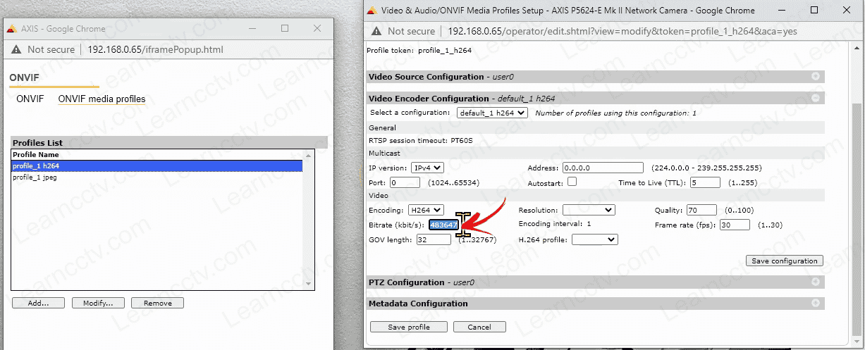 Change Bitrate on the axis camera Change Bitrate on the axis camera