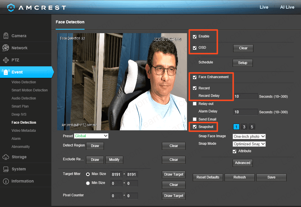 Enable face detection event on Amcrest Camera Enable face detection event on Amcrest Camera