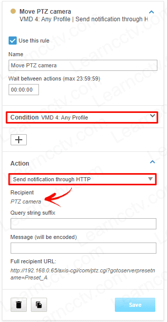 Event Move PTZ to a specific preset Event Move PTZ to a specific preset